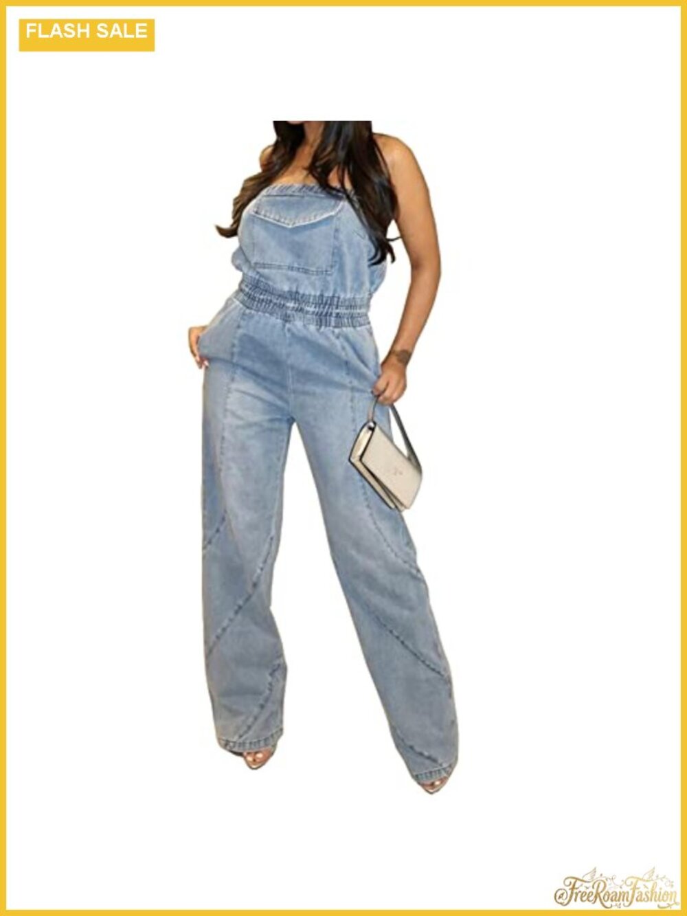 Strapless Denim Cargo Jumpsuit Women Sexy Romper High Waist